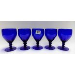 Set of five cobalt blue glass rummers