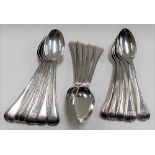 Set of 16 Victorian silver dessert spoons, maker GA, London, various dates 1852, 1855 and 1857,