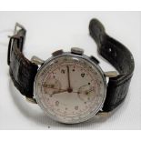 A gentleman's nickel cased chronograph wristwatch on leather strap