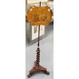 Early Victorian Mahogany pole screen, the screen penwork decorated with a mother and child with