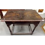 18th Century lacquered Japaned centre table, the rectangular top painted and gilded with two Ho Ho