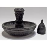 Ebony turned and carved candlestick with associated snuffer, height 3.5in