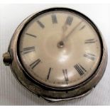 George III silver pair case pocket watch, the cream enamel dial with Roman Numerals, the dust jacket