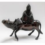 Chinese bronze censer modelled as a sage riding an ox, height overall 6.25in