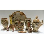 Collection of Japanese pottery including a satsuma lidded twin handled vase (one handle af).