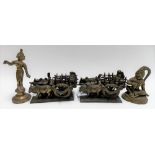 Two Indian brass groups depicting an ox team and cart with figures, length 4.75in; together with two