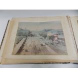 Late 19th/early 20th Century Japanese red lacquer photograph album, with hand-coloured topographical