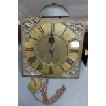 18th Century Cornish 30-hour long case clock movement, the brass 10in square dial signed J. Belling,