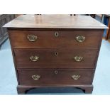 George III mahogany chest of small proportions, the moulded rectangular top over three graduated