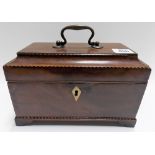 Early 19th Century mahogany ebony and boxwood inlaid tea caddy converted to a writing box, width 9.