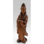 Chinese carved boxwood figure of a standing Guanyin, height 7.25in
