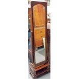 Early 20th Century cheval mirror with bevel edged glass over the base with a single drawer and on