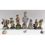 Seven various 18th and 19th Century English pottery and porcelain figures (all af)