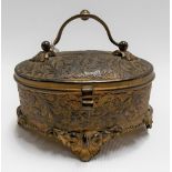 19th Century French lacquered bronze oval jewellery casket with hinge lid, overall decorated with