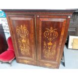 19th Century mahogany Sheraton style linen press top, the moulded cornice with continual marquetry