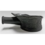 Chinese bronze warming vessel, the sides decorated with key motifs on a diaper ground and with