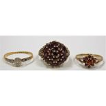 18ct gold and platinum diamond chip ring, weight 1.6g approx; together with two 9ct garnet set