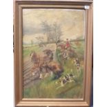 T. BRETT - Hunt scaring the plough team, oil on canvas, signed, 25in x 17in
