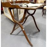 Edwardian mahogany campaign folding desk with leather fitted interior for writing upon x-frame