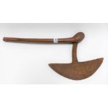 African Zulu axe with arrow shaped axe with incised decoration upon wooden club shaped shaft, length