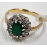 9ct gold diamond and emerald ring, the diamonds of 0.03ct spread approx, the weight 3.3g approx