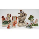 Five 19th Century Staffordshire Pottery animal figure groups (all af)
