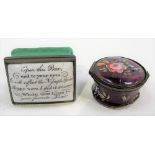 Mid-18th Century rectangular enamel patchbox, the lid inscribed 'Open this box, and to your eyes, it