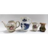 18th Century Caughley blue and white transfer printed relief moulded jug decorated with floral