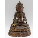 A Chinese lacquered bronze figure of Amitayus, seated in Dhyanasana, upon petal base, height 10.5in