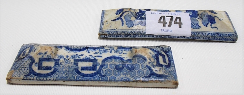 Two 19th Century blue and white transfer printed knife rests