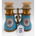 19th or early 20th Century pair of enamel lacquered brass and ivory opera glasses, with ivory turned