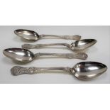Harlequin set of four Victorian silver king's pattern serving spoons, two date mark for 1853, one