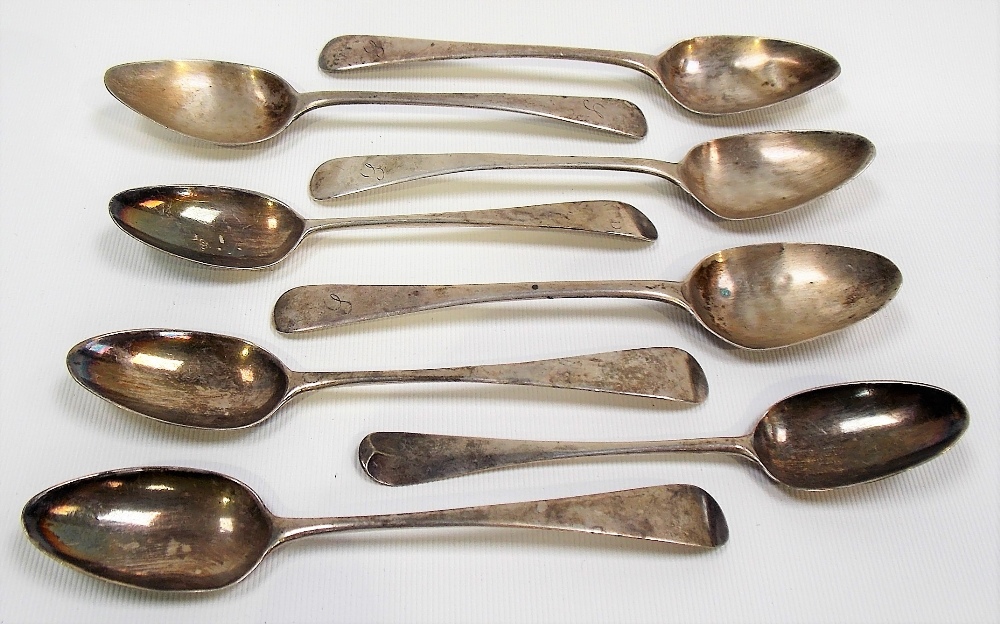 Set of four George III Old English pattern teaspoons, maker S.B L.B, London 1814; together with four