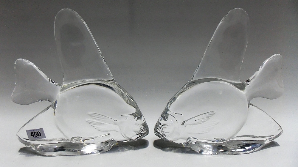 Pair of Steuben art small glass large models of fish, both inscribed to the base, height 10in (both