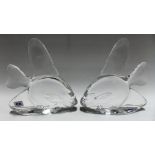Pair of Steuben art small glass large models of fish, both inscribed to the base, height 10in (both