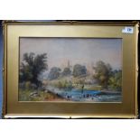 F. BOISSERIE - River Landscape with Castle Beyond, watercolour, signed,9.75in x 15.5in