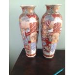 Pair of Japanese satsuma vases decorated with figures, height 14.5in (one af)