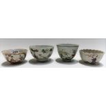 Four Chinese famille rose tea bowls