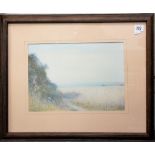 JOHN WHITE - 'Above Beer Cliffs, East Devon', watercolour, signed, inscribed to the back, 9.5in x