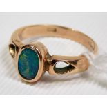 9ct gold set and oval black opal, weight 2.5g approx