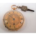 19th Century 18ct gold cased open faced pocket watch, the case foliate engraved and engine turned,