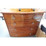 Victorian Mahogany veneered bow front chest of two short over three long drawers, width 43.5in
