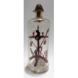 19th Century carved and painted stickwood cross in a bottle with applied religious emblem, folk art,