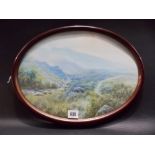 R. J. LUGG 'Moorland Landscape', gouache, oval, 11.5in x 15.5in.