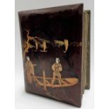 Japanese lacquer photograph album, sparsely filled with English portrait cards (af)
