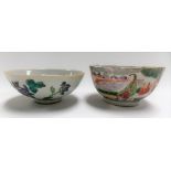 Two Chinese bowls, one in Mandarin palette decorated with reserves of figures, diameter 0.25in (af);