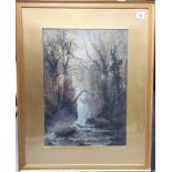 WILLIAM WIDGERY - River landscape with waterfall, watercolour, signed, 18.5in x 13in