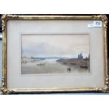 19TH CENTURY BRITISH SCHOOL - 'Loire from the Bridge at Blois' watercolour, inscribed, 5.75in x