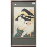 Japanese woodblock print portrait of a lady,14.5in x 9.5in,