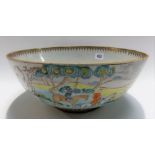 17th Century Chinese export hunting scene bowl decorated with reserves of figures on horseback